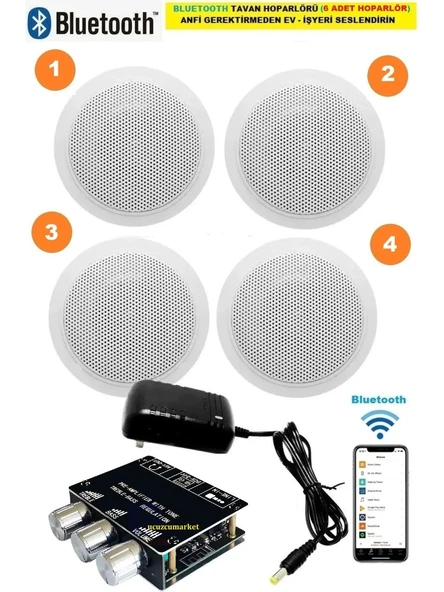 Tavan Hoparlör Seti Bluetooth Özellikli (4 Tavan Hoparlör) Amfi Kullanmaya gerek yok ürün görseli 1