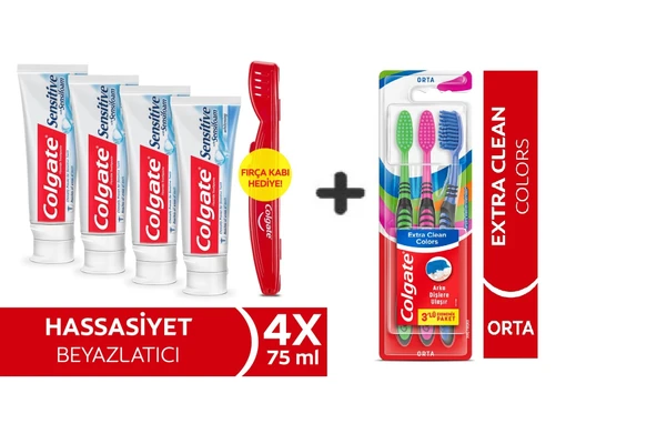 Colgate Sensitive Sensifoam Diş Macunu 75 ml x 4 Adet + Extra Clean Colors Diş Fırçası 3lü ürün görseli 1