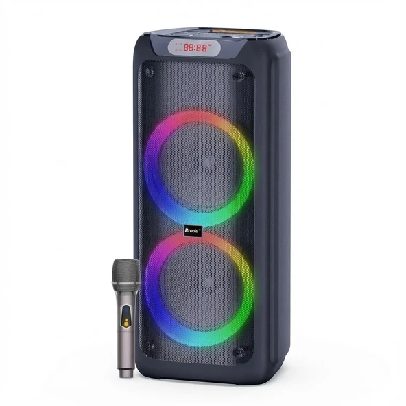 RGB İşikli Kablosuz Mikrofonlu FM,AUX,TF,USB Girişli 2*10 İnch + Tweeter Çift Kablosuz Hoparlör ürün görseli 1
