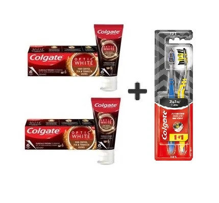 Colgate Optic Kahve Çay Tütün Kullanan Için Diş Macun 125ML 2Ad+Zig Zag Charcoal 1+1 Orta Sert Fırça ürün görseli 1