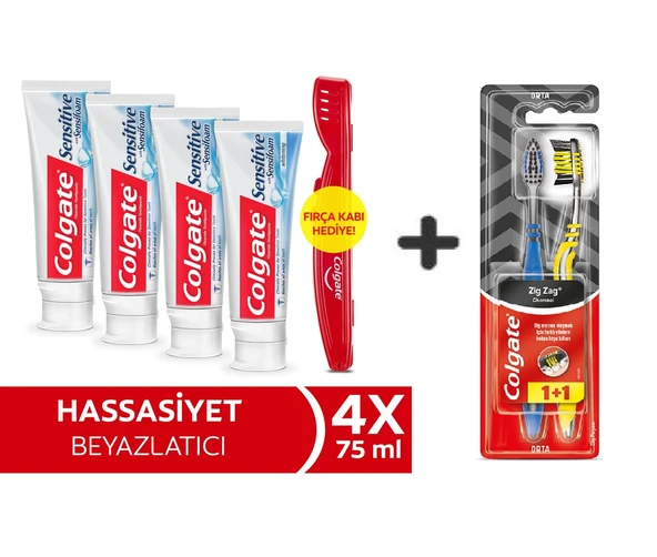 Colgate Sensitive Sensifoam Diş Macunu 75 ml x 4 Adet + Zig Zag Charcoal 1+1 Orta Sert Diş Fırçası ürün görseli 1