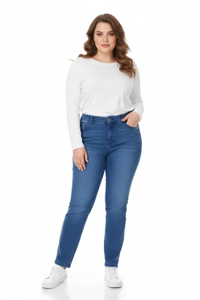 Kadın Bilek Jeans Pantolon Kemer Lastikli Düğmeli BGL-ST05057 ürün görseli 1