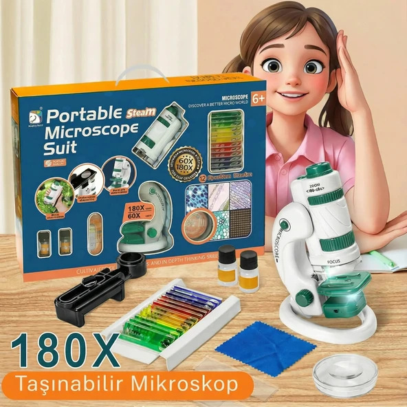 Çocuk Bilim Deney Mikroskobu 60–180x | Işıklı Mini Mikroskop (Mobil Uyumlu) ürün görseli 1
