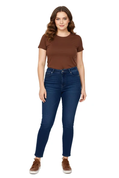 Kadın Bilek Jeans Pantolon Kemer Lastikli Düğmeli Taşlı BGL-ST05058 ürün görseli 1