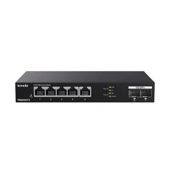 TENDA 5port TEM2007X 2.5 Gigabit 2-SFP 10GbE Yönetilemez Switch ürün görseli 1