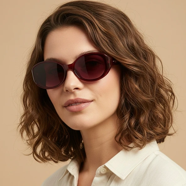 Daniel Klein DK4342-3 Bordo Oval Model Velour Vintage Kadın Güneş Gözlüğü ürün görseli 1