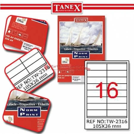 Tanex TW-2316 - 105 x 36 mm Laser Etiket 100 Adet ürün görseli 1