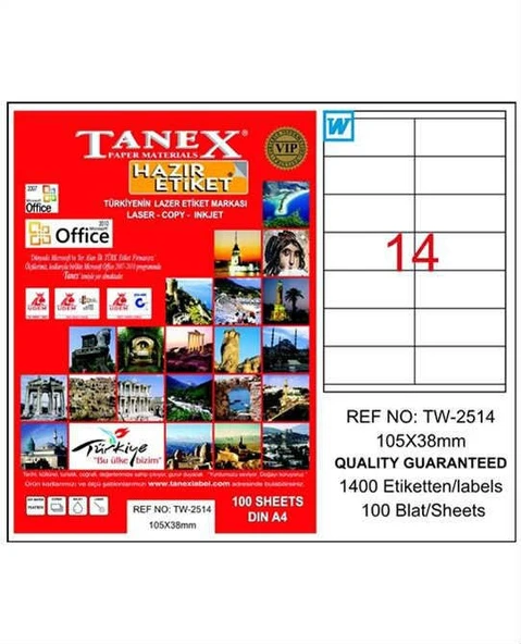 Tanex TW-2514 - 105 x 38 mm Laser Etiket 100 Adet ürün görseli 1