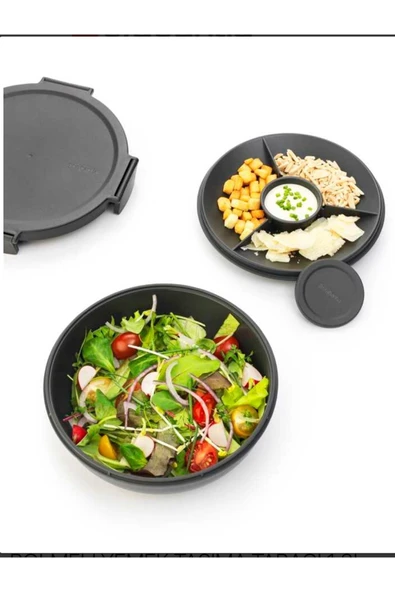 ElvinHomeConcept Brabantia Make Take  Dark Grey Plastik Bölmeli Yemek Taşıma Tabağı 1.3L ürün görseli 1