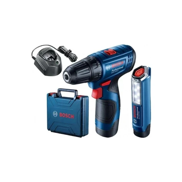Bosch Professional GSR 120-LI 2 Ah Çift Akülü Tornavida ve GLI 12V-300 Fener 06019G8004 ürün görseli 1