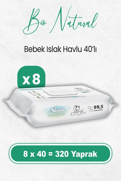 Sleepy Bio Natural Yenidoğan Islak Havlu 40 x 8 Adet (320 Yaprak) ürün görseli 1
