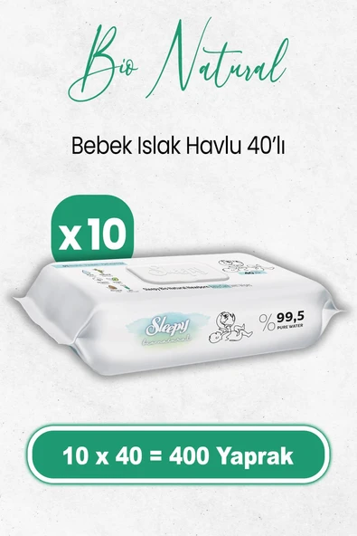 Sleepy Bio Natural Yenidoğan Islak Havlu 40 x 10 Adet (400 Yaprak) ürün görseli 1