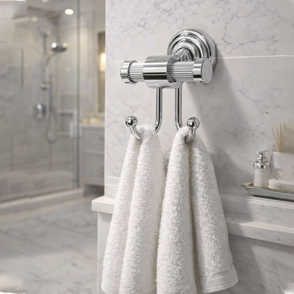 Gümüş İkili Askılık Vidalı Duvar Tipi Banyo Duvar Havlu Askısı Dayanıklı Paslanmaz Modern Tasarım ürün görseli 1