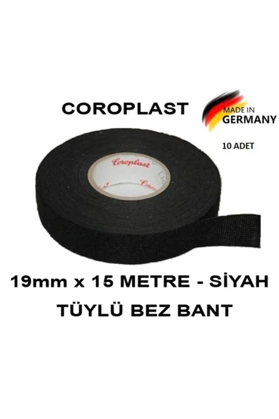 Coroplast 10 Adet Bez Bant Tüylü Yanmaz Kumaş Kablo Sarma Bantı 19mm 15mt ürün görseli 1