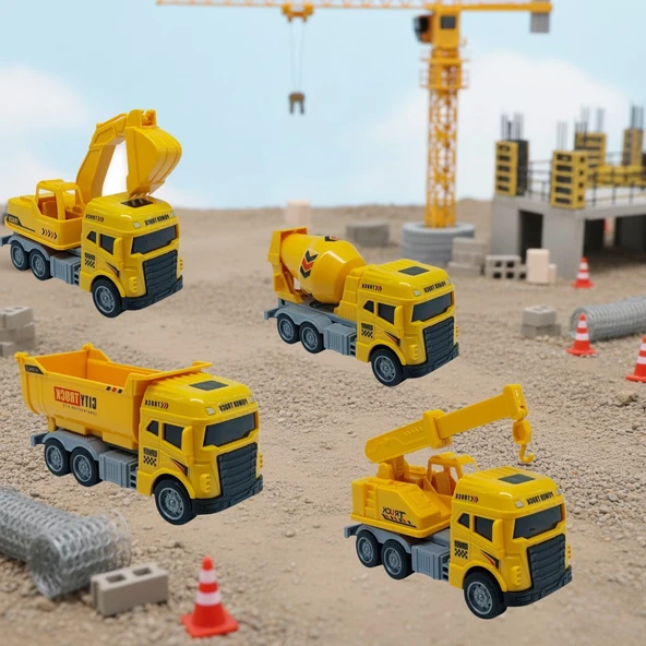 İş Makinaları Serisi - 4lü Set 12 cm  - Mikser Vinç Kamyon Kepçe Seti ürün görseli 1