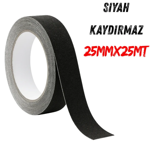 Merdiven Ve Zemin Kaydırmaz Kaymaz Bant 25 mm X 25 mt Siyah ürün görseli 1