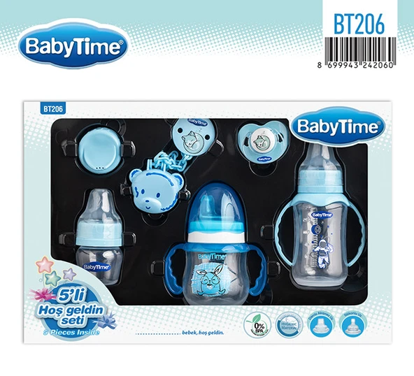 Babytime Bt-206 Mavi Hoşgeldin Seti 5'li Biberon Emzik Seti ürün görseli 1
