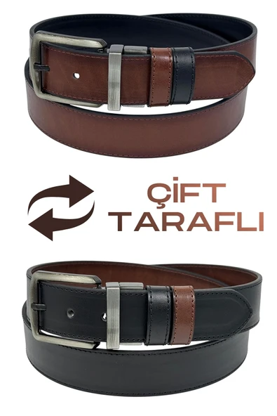 4 cm. Çift Taraflı Spor Model Suni Deri Unisex Kot Kemer Kahverengi/Siyah ürün görseli 1
