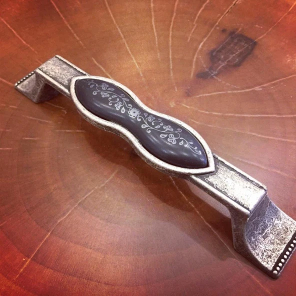 Gürçay Antik Gümüş Siyah Porselen Çekmece Kapak Kulpu 128mm ürün görseli 1