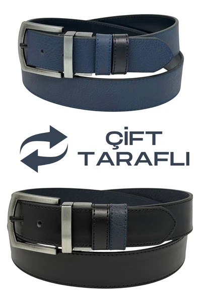 4 cm. Çift Taraflı Spor Model Suni Deri Unisex Kot Kemer Lacivert/Siyah ürün görseli 1