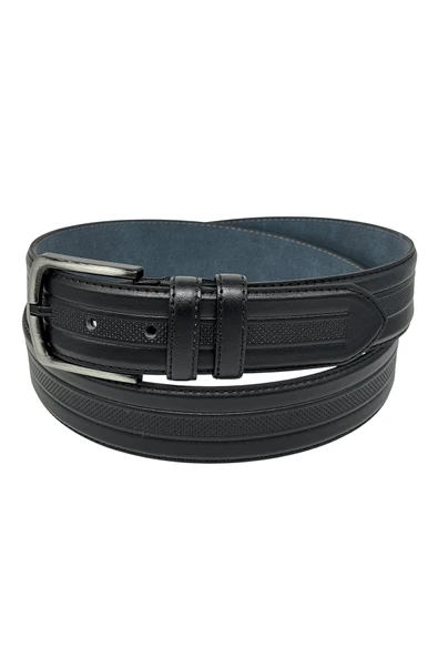 4 cm. Klasik Model Suni Deri Kenarları Dikişli Erkek Kemer Siyah ürün görseli 1