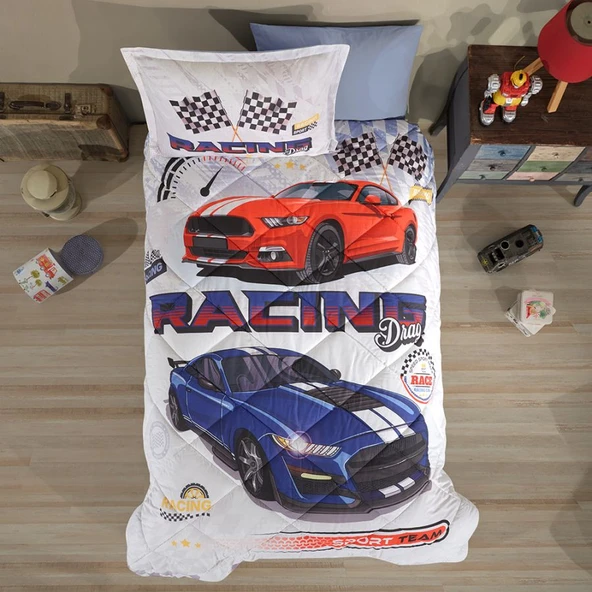 Clasy Ranforce Tek Kişilik Yorgan Seti Racing Drag Mavi ürün görseli 1