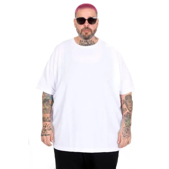 Büyük Beden Erkek T-shirt Bisiklet Yaka WAFFLE 20033 Beyaz ürün görseli 1