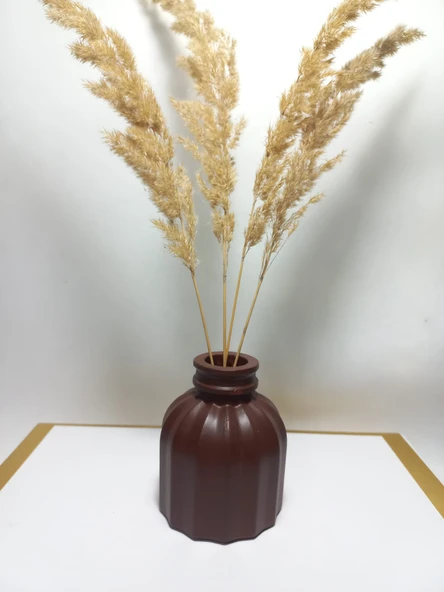 İnce Çizgili Vazo - Modern & Minimal Dekoratif Obje, Salon ve Ofis Çiçeklik, Chocolate Kahve ürün görseli 1