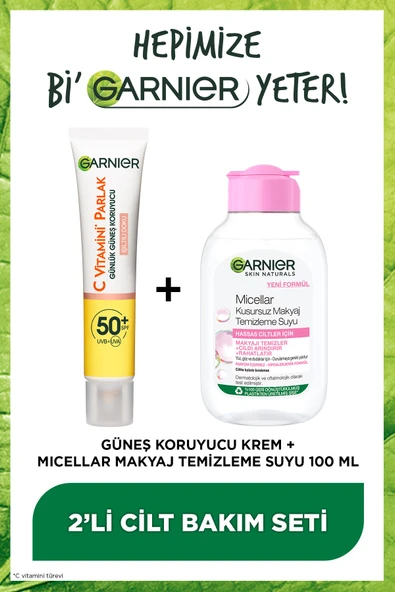 Garnier 100ml Micellar Makyaj Temizleme Suyu + C Vitamini Parlak Yüz Güneş Kremi Işıltılı Doku ürün görseli 1