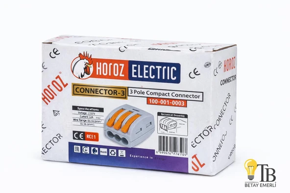 Horoz Electric 3 Kutuplu Hızlı Klemens (Compact Connector) 20 adet ürün görseli 1