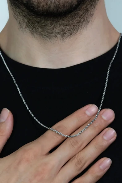 Burgu Halat Erkek Çelik Zincir Kolye 2.5 mm Gümüş Renk ürün görseli 1