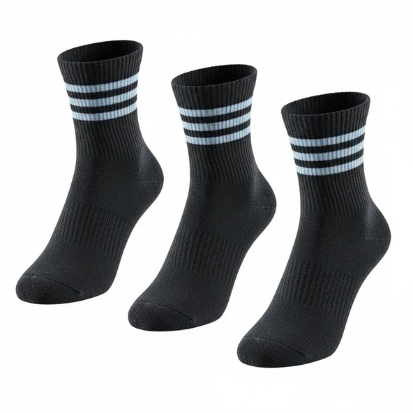 Unisex Tenis Çorabı 3’lü Set – Pamuklu, Nefes Alabilir, Günlük & Spor Kullanımına Uygun Siyah Çorap ürün görseli 1