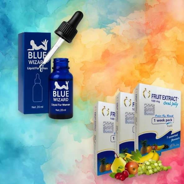 Blue Wizard Bayan Istek Damlasi ve 3 Kutu Fruit Jelly 7’li Meyveli Oral Jell Kadın Erkek Aşk Artırıcı ürün görseli 1