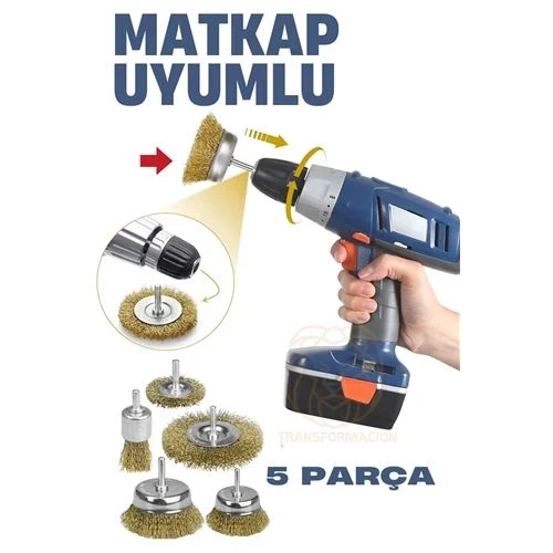Matkap Uyumlu Saçaklı Pimli Tel Fıça Fırça Seti 1/4 inç ürün görseli 1