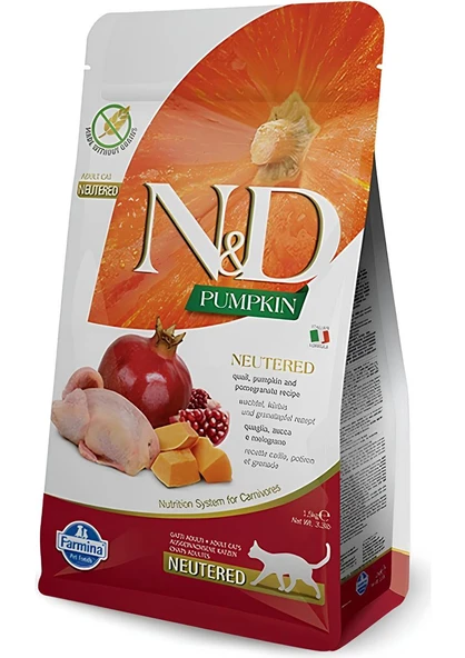 N&D Pumpkin Tahılsız Bıldırcın Etli Bal Kabaklı ve Narlı 5 Kg Kısırlaştırılmış Kedi Maması ürün görseli 1