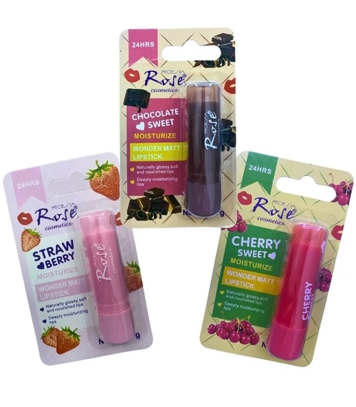 Yoğun Etkili Dudak Koruyucu Nemlendirici Balm Kiraz Çilek Çikolata (3lü Set) ürün görseli 1