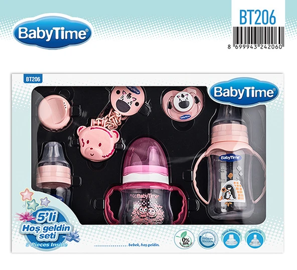 Babytime Bt-206 Pembe Hoşgeldin Seti 5'li Biberon Emzik Seti ürün görseli 1