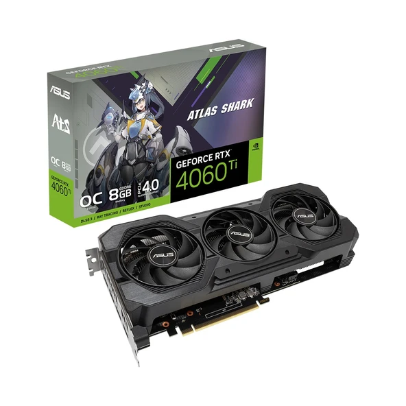 Asus Atlas SHARK-ATS-RTX4060TI-O8G-V2-GAMING-NVIDIA-GEFORCE-RTX 4060 Tı-8g-8gb GDDR6-128BIT-2610MHZ-OC-HDMI-3XDP-DLSS3 Ekran Kartı ürün görseli 1