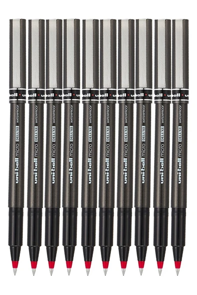 Kırmızı Pilot Kalem UB-155 Micro Deluxe 10 Adet Uniball Pilot Kalem 0.5 mm Roller Uçlu Pilot Kalem İnce Uçlu Likit ürün görseli 1