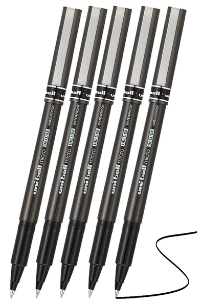 Siyah Pilot Kalem UB-155 Micro Deluxe 5 Adet Uniball Pilot Kalem 0.5 mm Roller Uçlu Pilot Kalem İnce Uçlu Likit Mürekkep ürün görseli 1