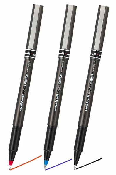 Mavi Siyah Kırmızı Pilot Kalem UB-155 Micro Deluxe 3 Adet Uniball Pilot Kalem 0.5 mm Roller Uçlu Pilot Kalem İnce Uçlu ürün görseli 1