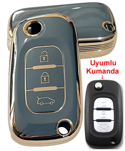 Renault Fluence Megane 3 Uyumlu Kumanda Anahar Kılıfı Oto Anahtarlık Turkuaz Gold ürün görseli 1