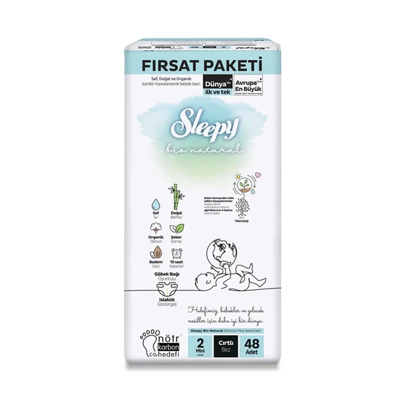 Bio Natural Bebek Bezi Fırsat Paketi 2 Beden 3-6 Kg 48 Adet ürün görseli 1