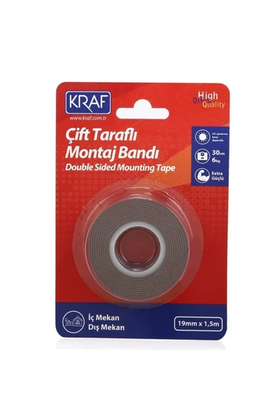 Kraf Montaj Bandı Çıft Taraflı Extra Güçlü Dıs Mekan 19mm X 1,5m 2520g ürün görseli 1
