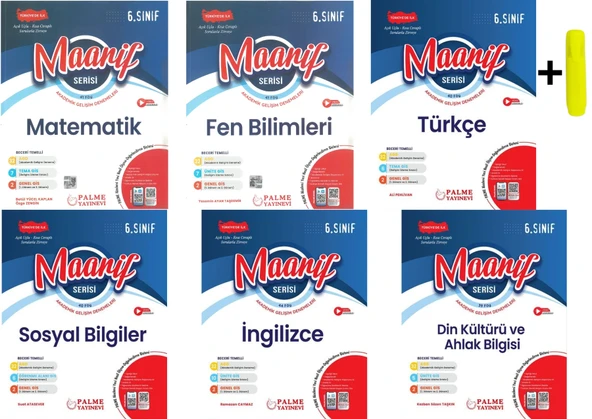 Palme 6. Sınıf Maarif Matematik Fen Türkçe Sosyal İngilizce Din Haftalık Deneme Seti ürün görseli 1