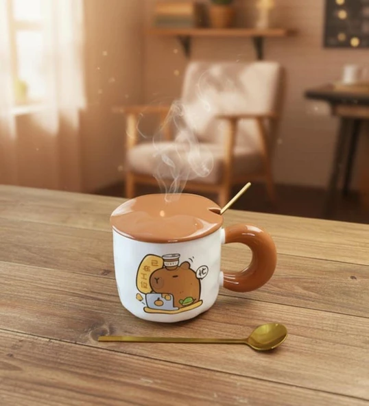 Çalışkan Capybara Temalı Seramik Kupa - Resim 3