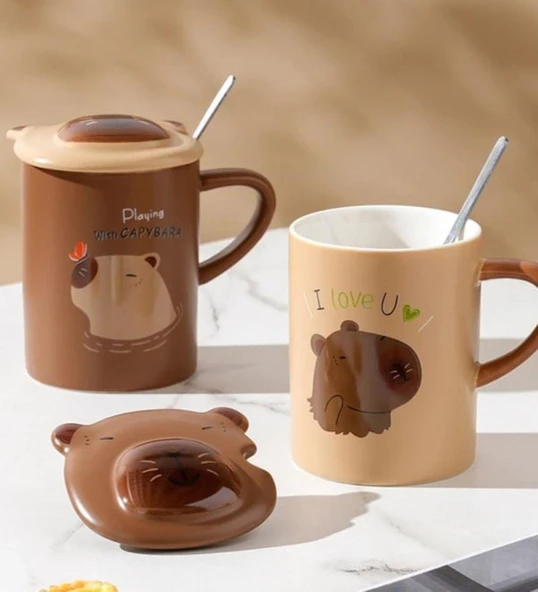 Brown Capybara Temalı Seramik Kupa - Resim 5
