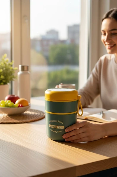 Tohana kulplu çelik sefer tası - yemek termosu saklama kabı 2 katlı mavi 710 ml. 304 çelik ürün görseli 1