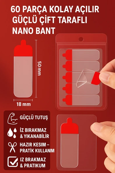 Süper Güçlü Yapışkan Kolay Çıkarılabilir Çok Amaçlı 60 Parça Çift Taraflı Şeffaf Bant(18 × 50 Mm) ürün görseli 1