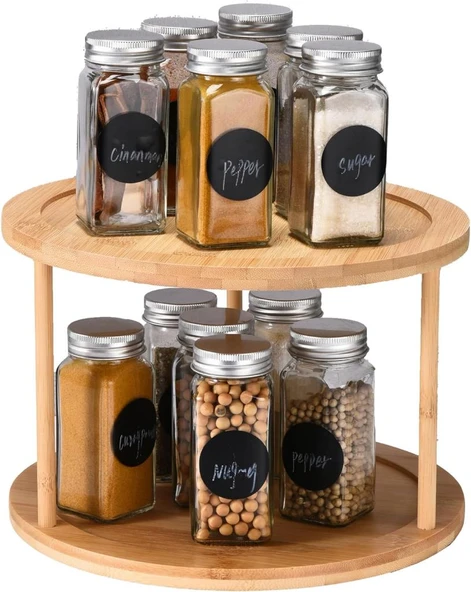Bambu Baharat Standı, 360° Dönebilen, 2 KatlıDüzenleyici , Sunumluk, Organizer, Stant ürün görseli 1